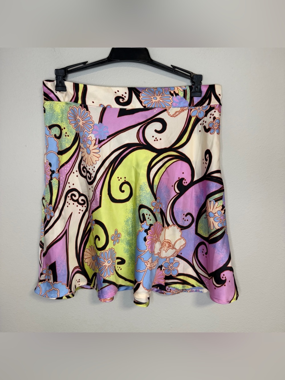 Free People Pastel Floral Swirl Satin Skater Skirt